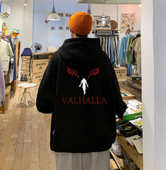 Y2k Valhalla Sırt Baskılı Siyah Unisex Oversize Kapüşonlu Sweatshirt