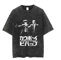 Yıkamalı Anime Cowboy Bebop Baskılı Unisex Oversize Vintage T-shirt