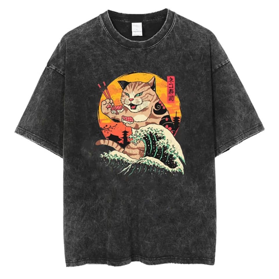 Yıkamalı Artist Cat Unisex Eskitme T-shirt