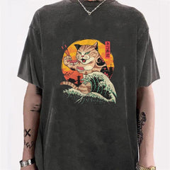 Yıkamalı Artist Cat Unisex Eskitme T-shirt