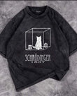 Yıkamalı Cat In Cube Baskılı Unisex Oversize Eskitme T-shirt
