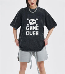 Yıkamalı Game Over Unisex Eskitme T-shirt