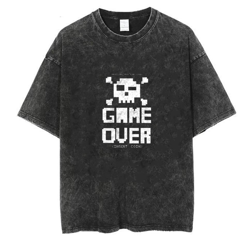 Yıkamalı Game Over Unisex Eskitme T-shirt