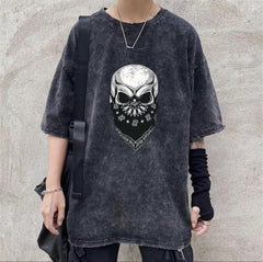 Yıkamalı Gang Skull Unisex Eskitme T-shirt