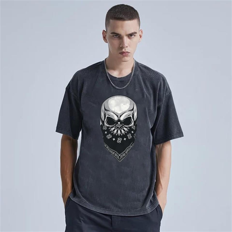 Yıkamalı Gang Skull Unisex Eskitme T-shirt