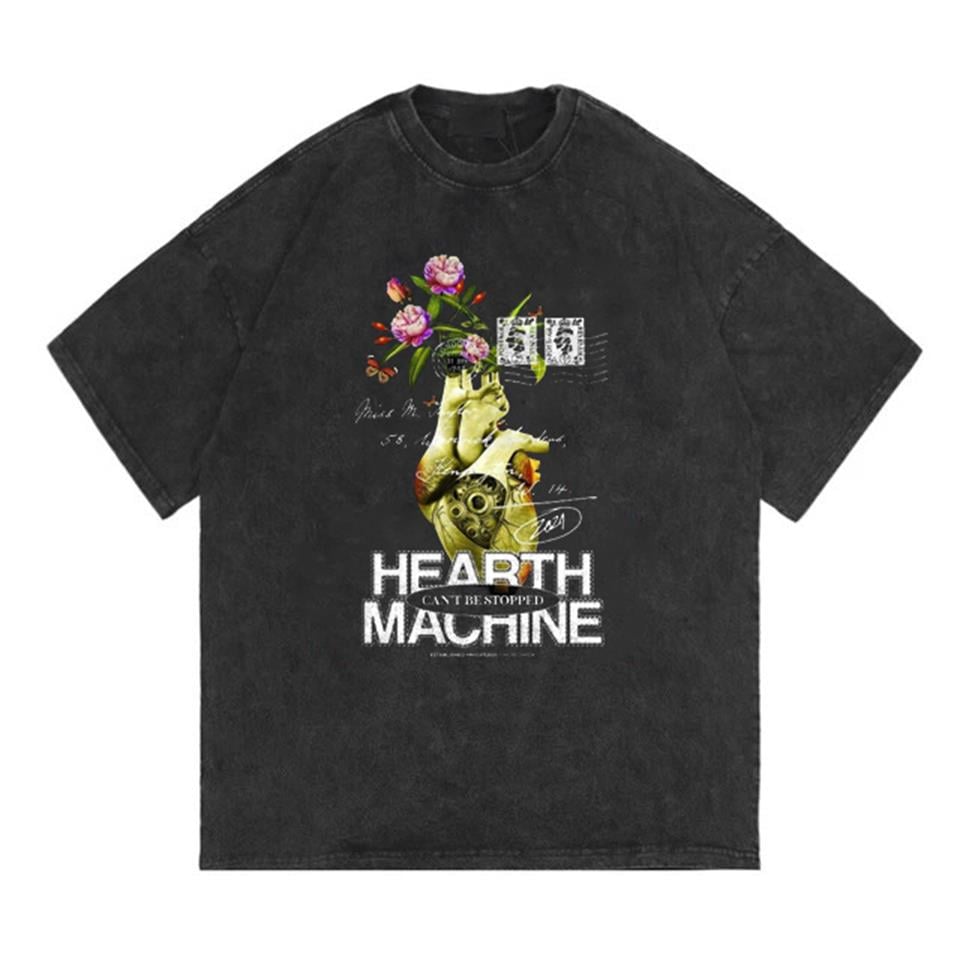 Yıkamalı Heart Machine Unisex Eskitme T-shirt