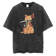 Yıkamalı Killer Cat Unisex Eskitme T-shirt