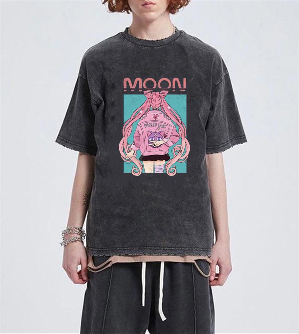 Yıkamalı Moon Wicked Lady Unisex Eskitme T-shirt