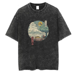 Yıkamalı Neighbor's Ukiyo-E Unisex Eskitme T-shirt