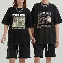 Yıkamalı Radiohead Poster Baskılı Unisex Oversize Vintage Eskitme T-shirt