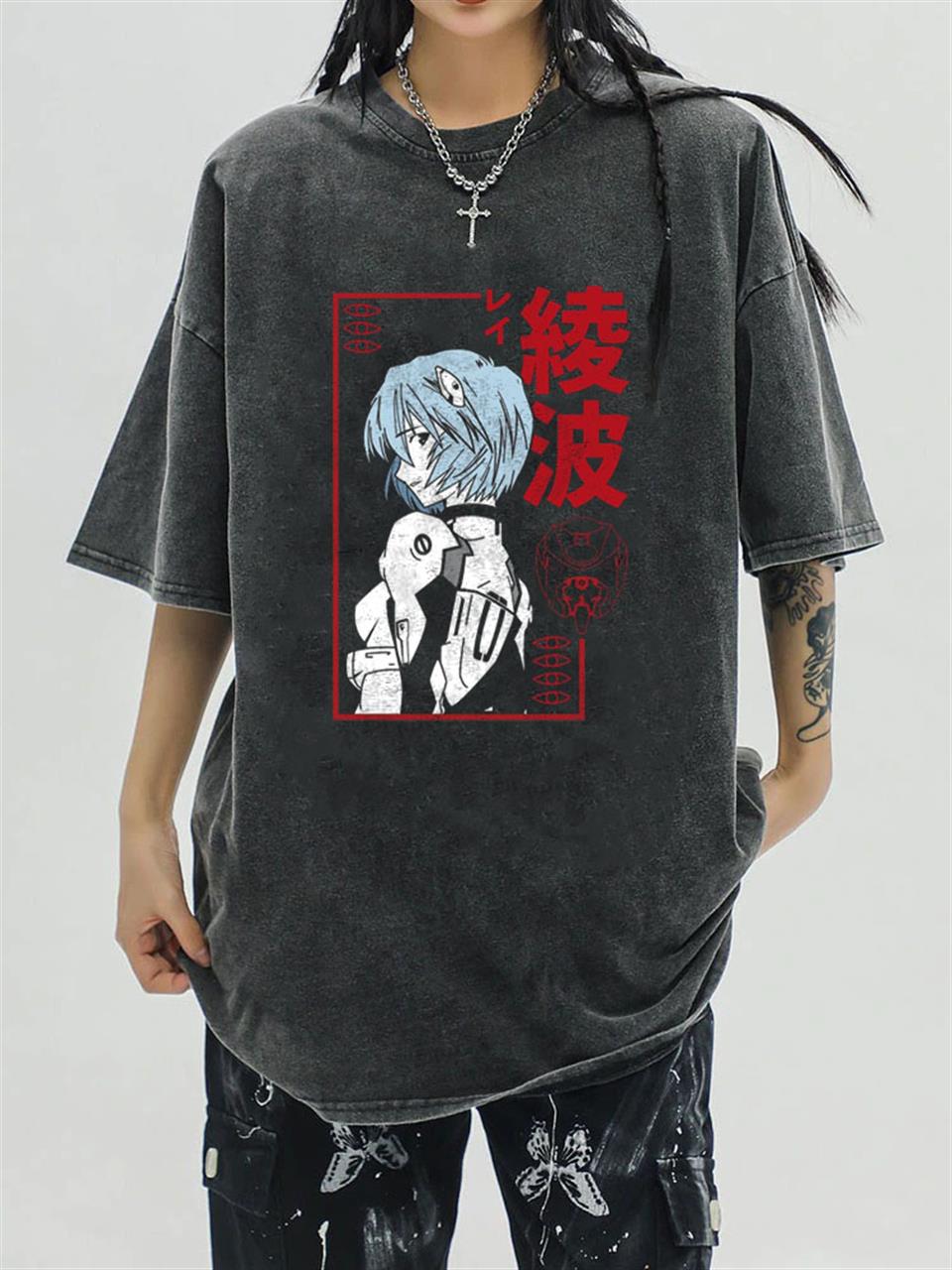 Yıkamalı Rei Ayanami Unisex Eskitme T-shirt