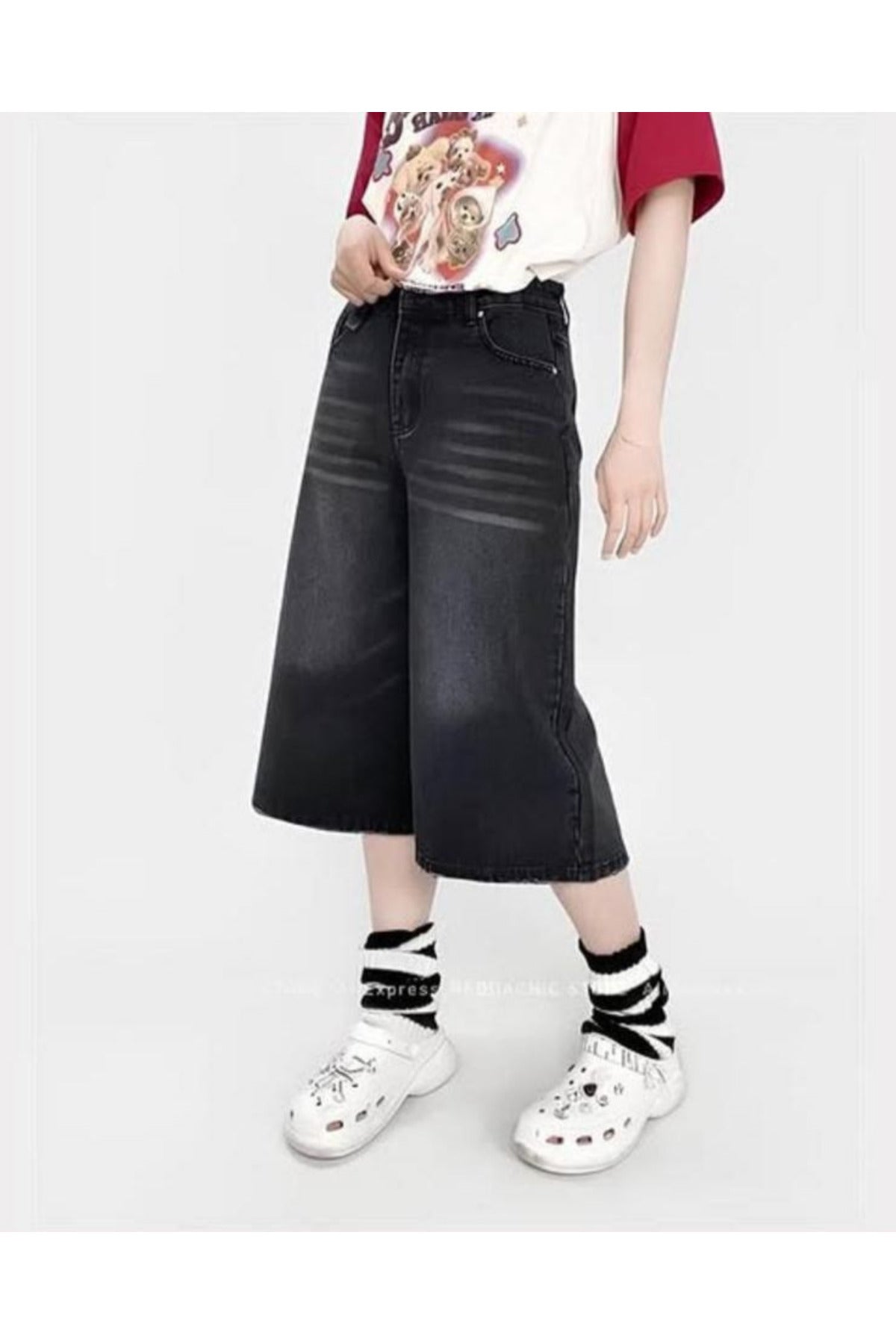 Yıkamalı Retro Kısa Paçalı Kot Pantolon