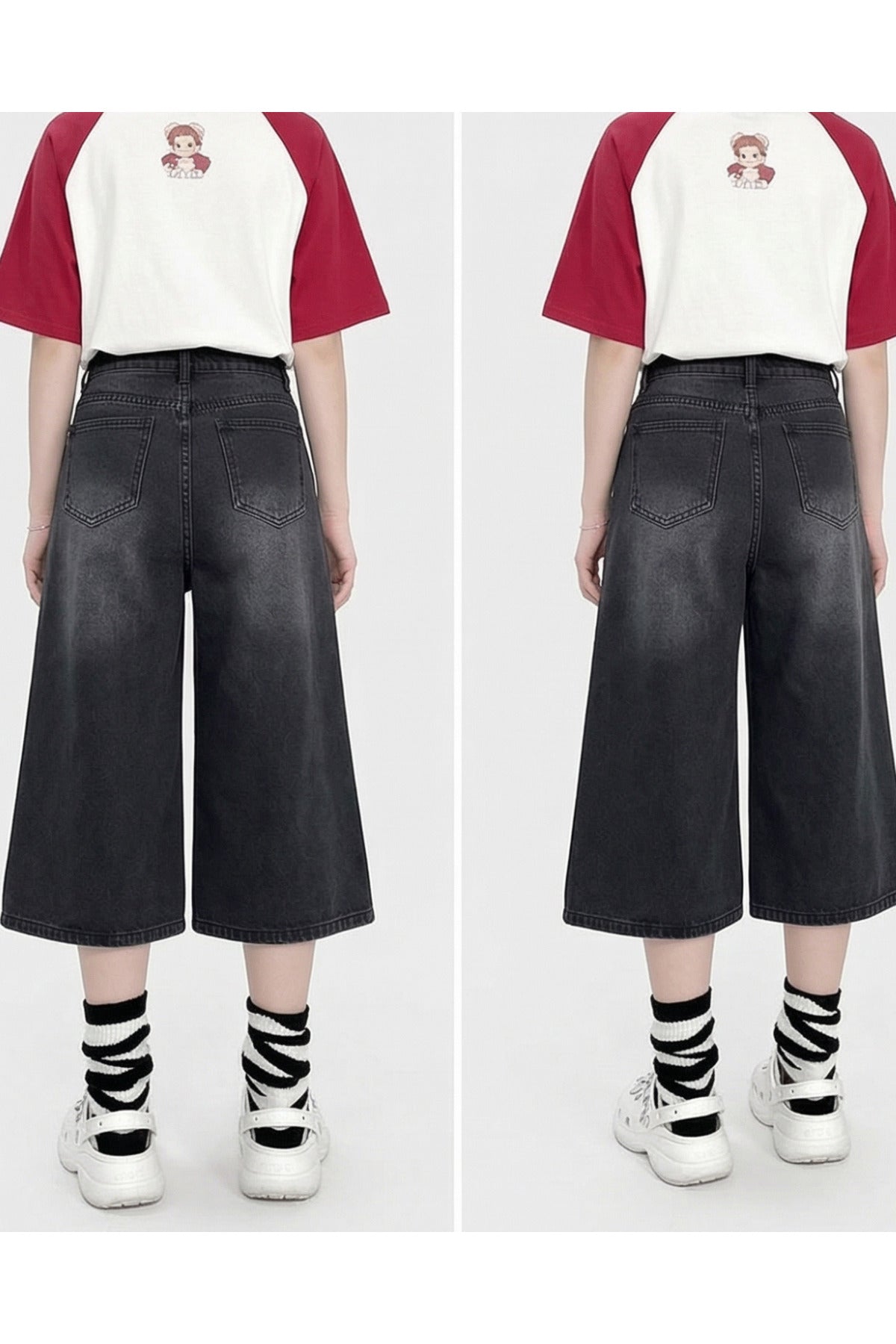 Yıkamalı Retro Kısa Paçalı Kot Pantolon