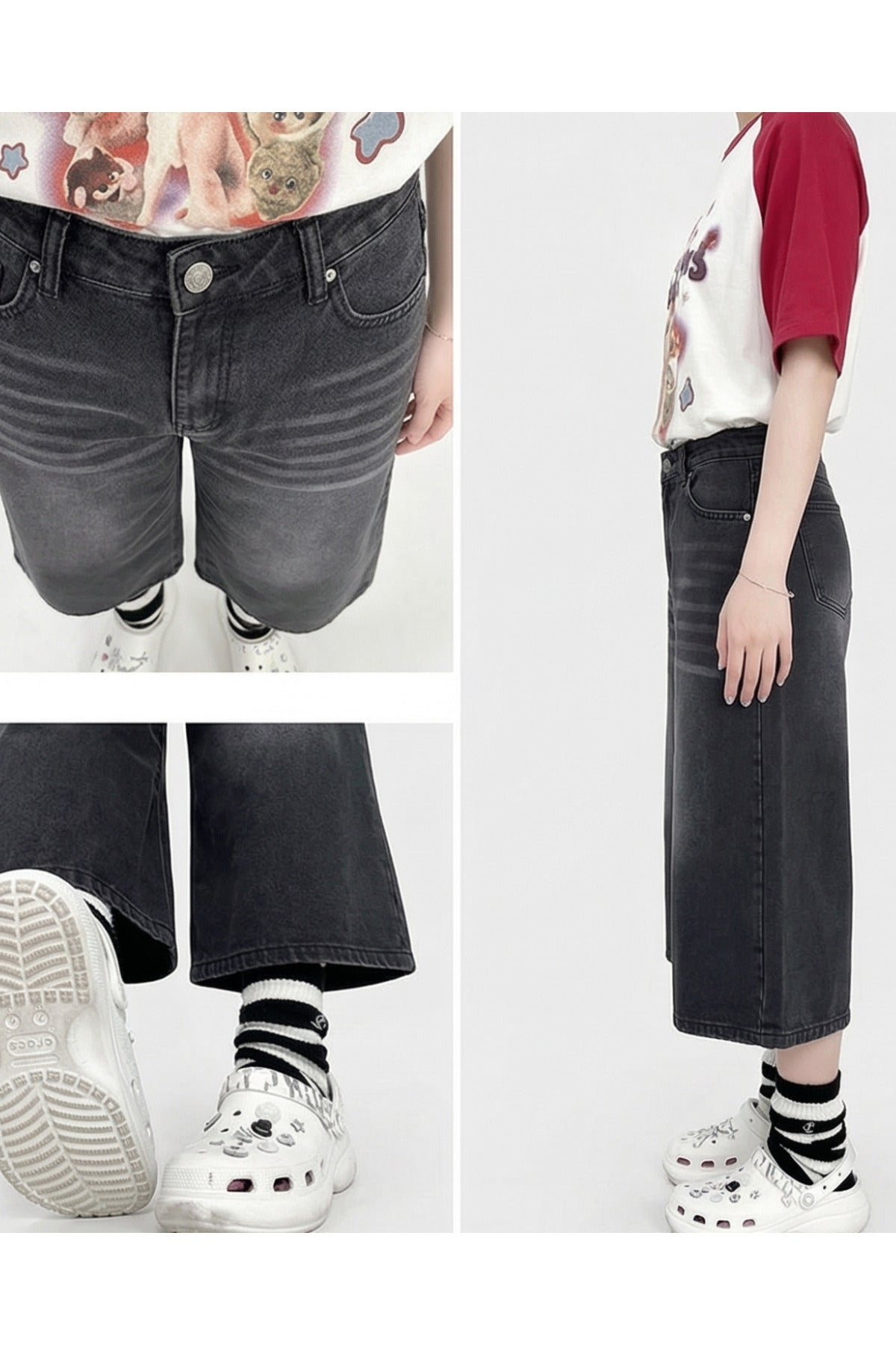 Yıkamalı Retro Kısa Paçalı Kot Pantolon