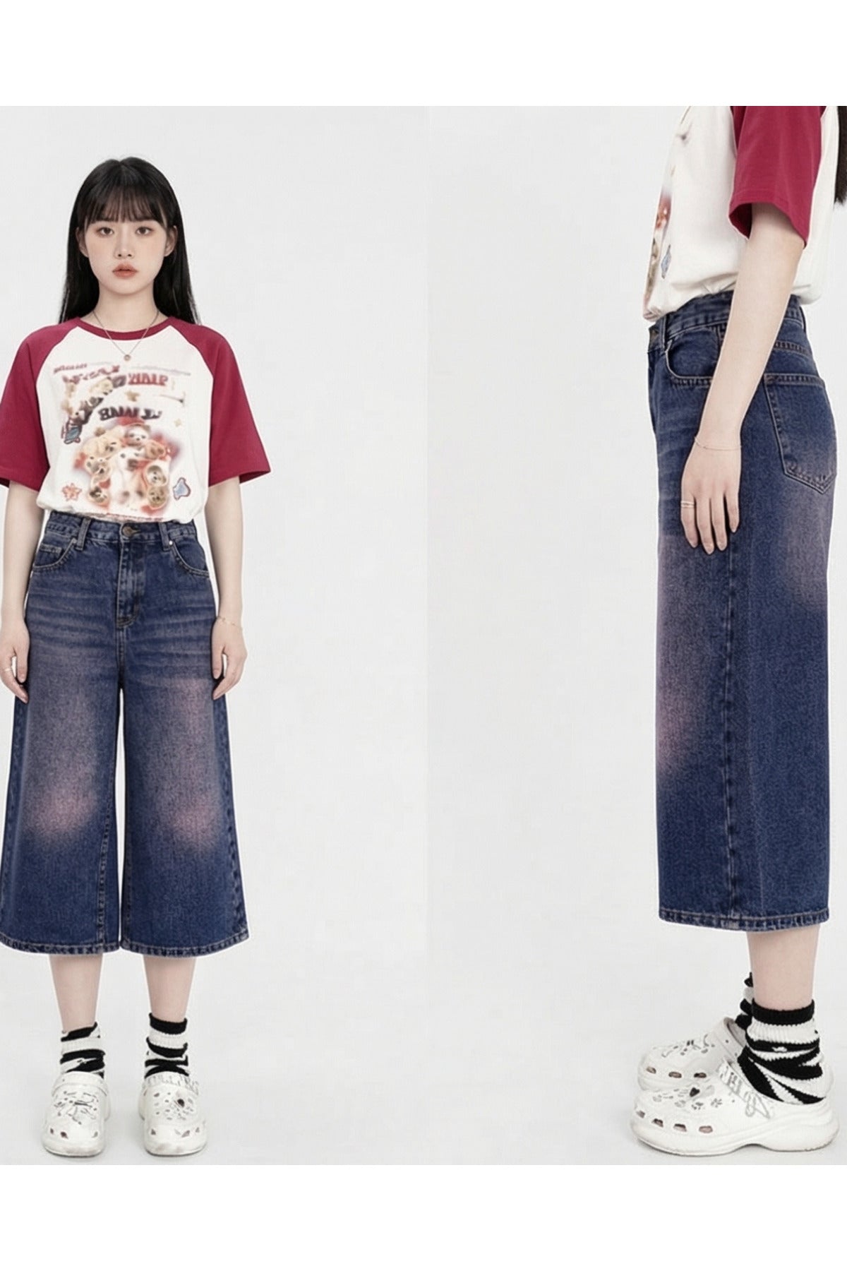 Yıkamalı Retro Kısa Paçalı Kot Pantolon