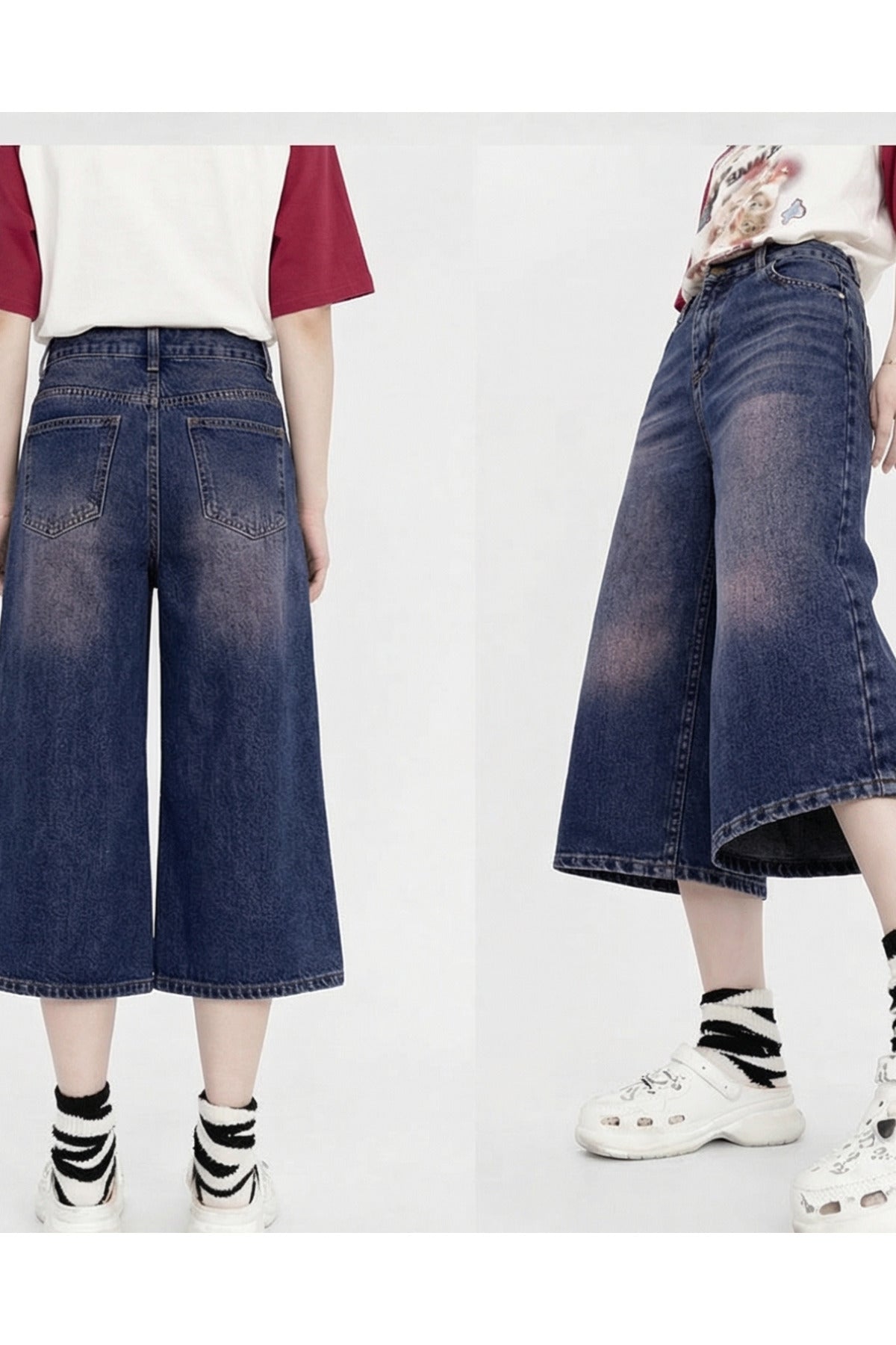 Yıkamalı Retro Kısa Paçalı Kot Pantolon