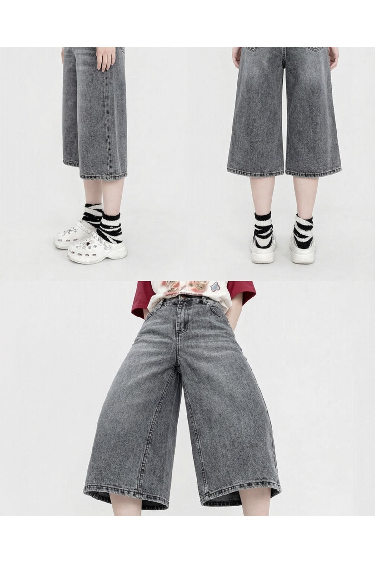 Yıkamalı Retro Kısa Paçalı Kot Pantolon