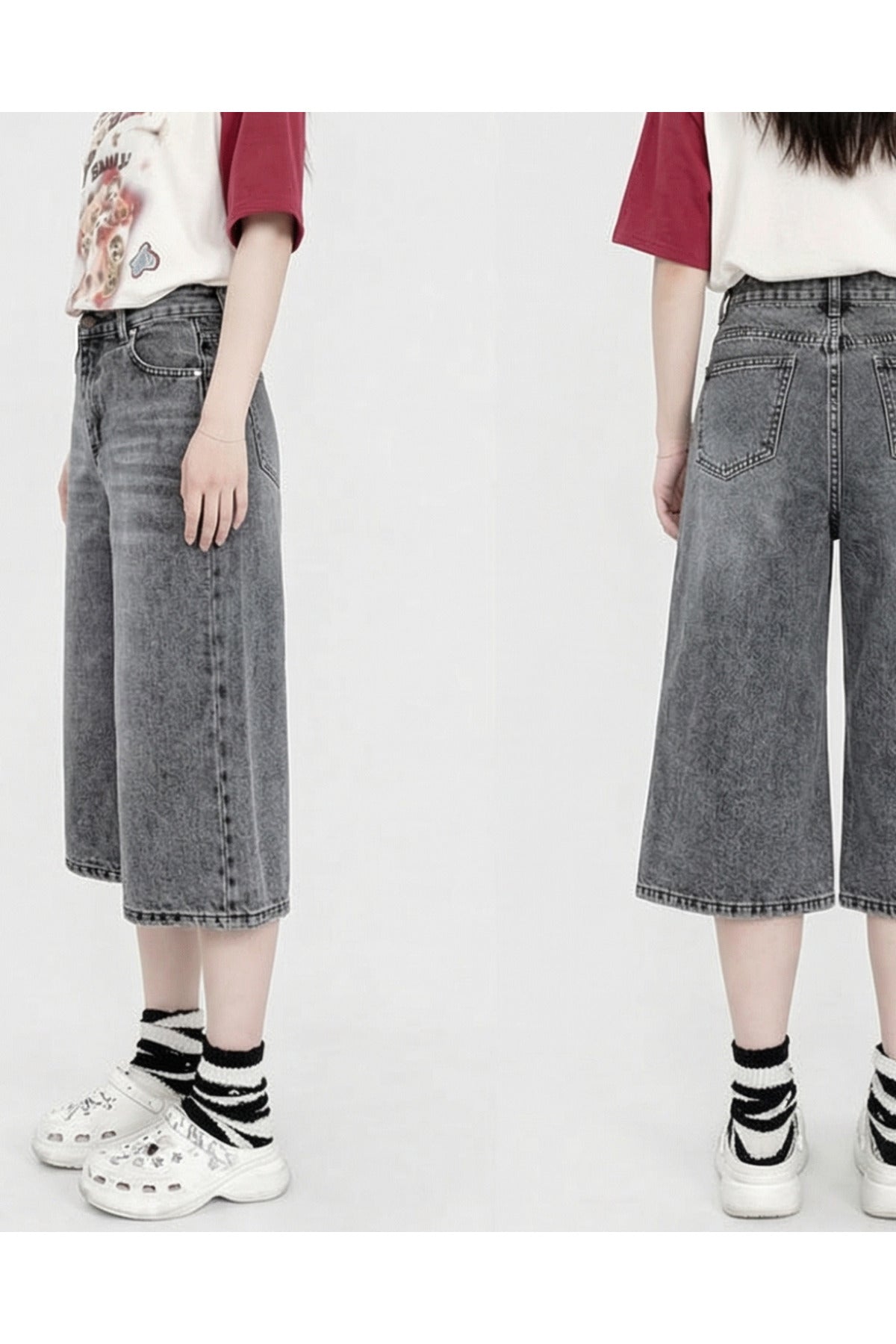 Yıkamalı Retro Kısa Paçalı Kot Pantolon