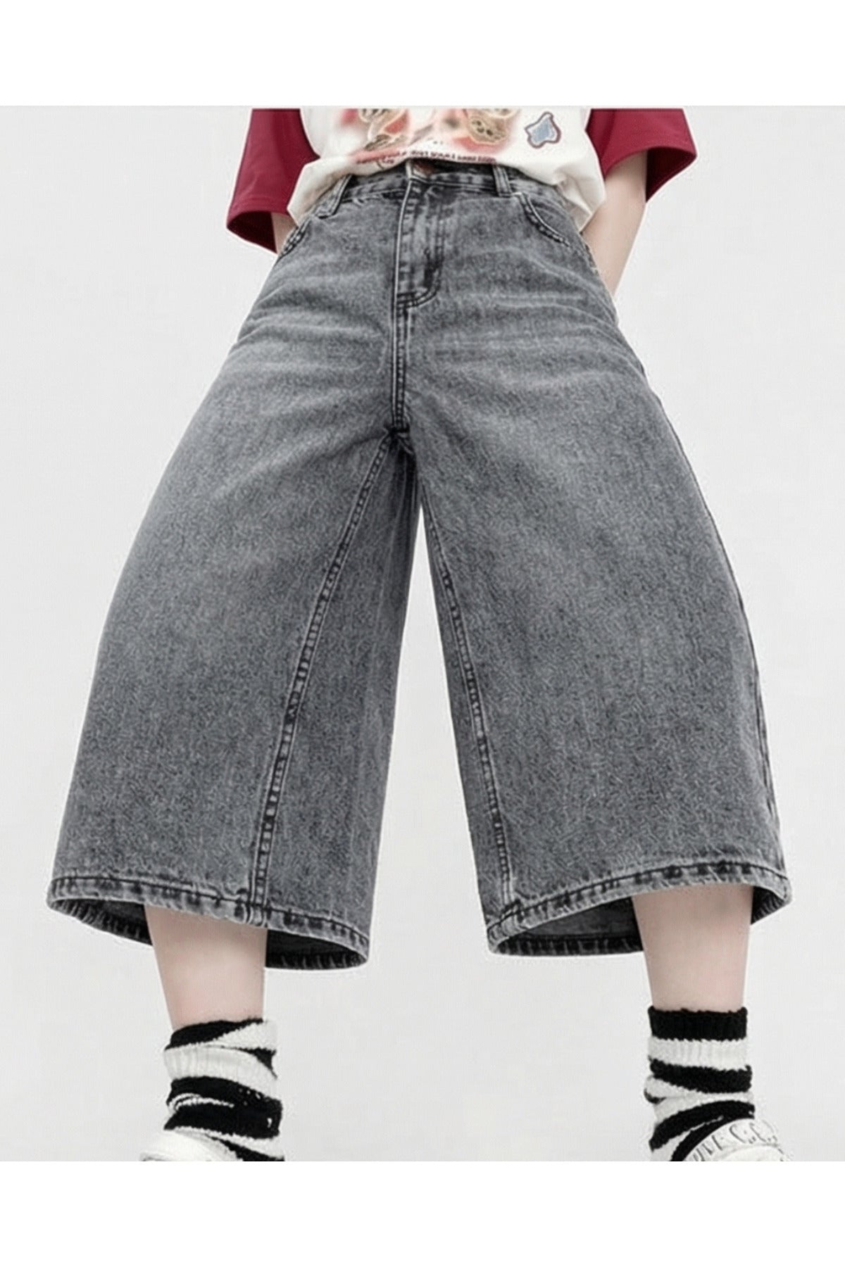 Yıkamalı Retro Kısa Paçalı Kot Pantolon