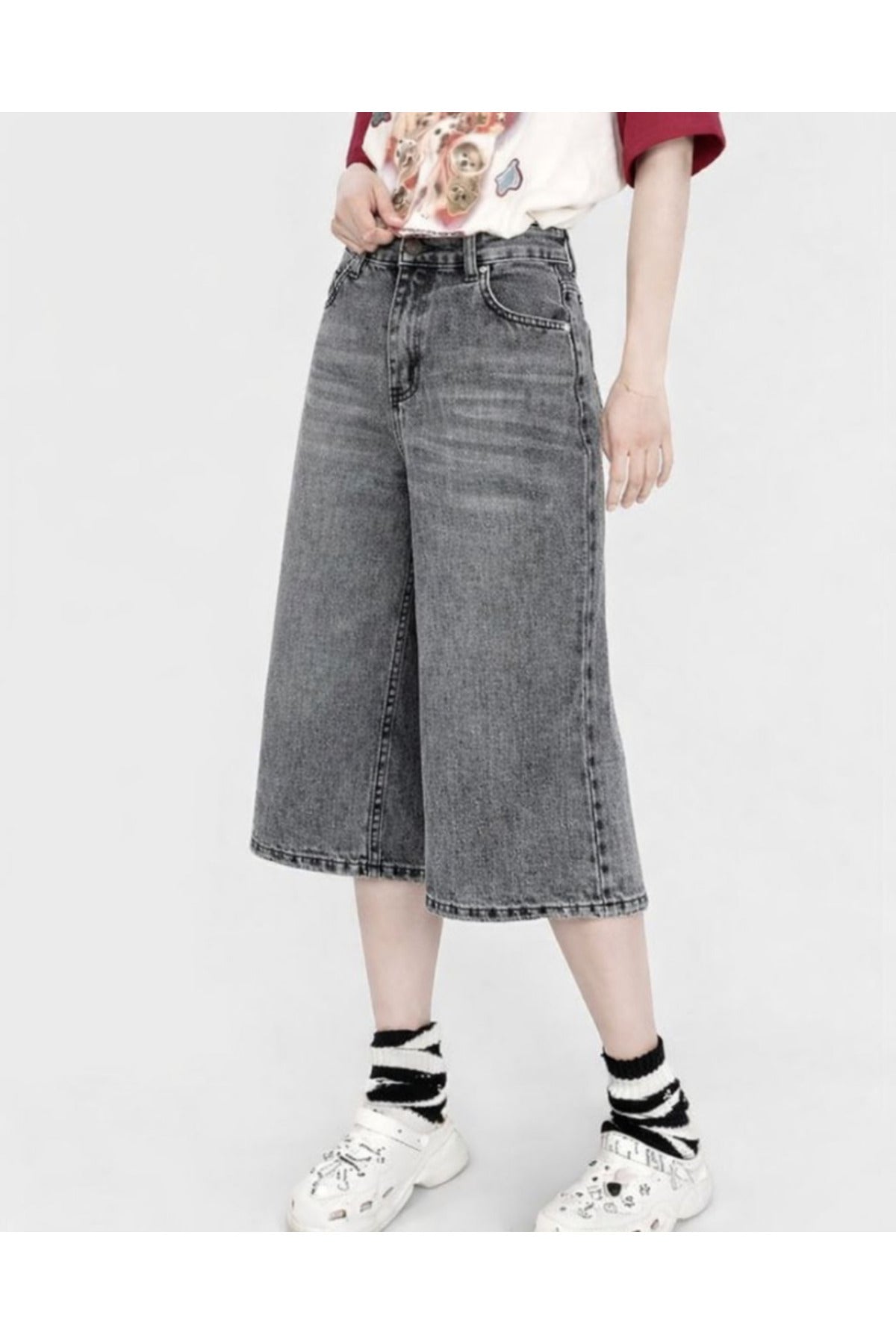 Yıkamalı Retro Kısa Paçalı Kot Pantolon