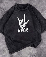 Yıkamalı Rock Unisex Eskitme T-shirt