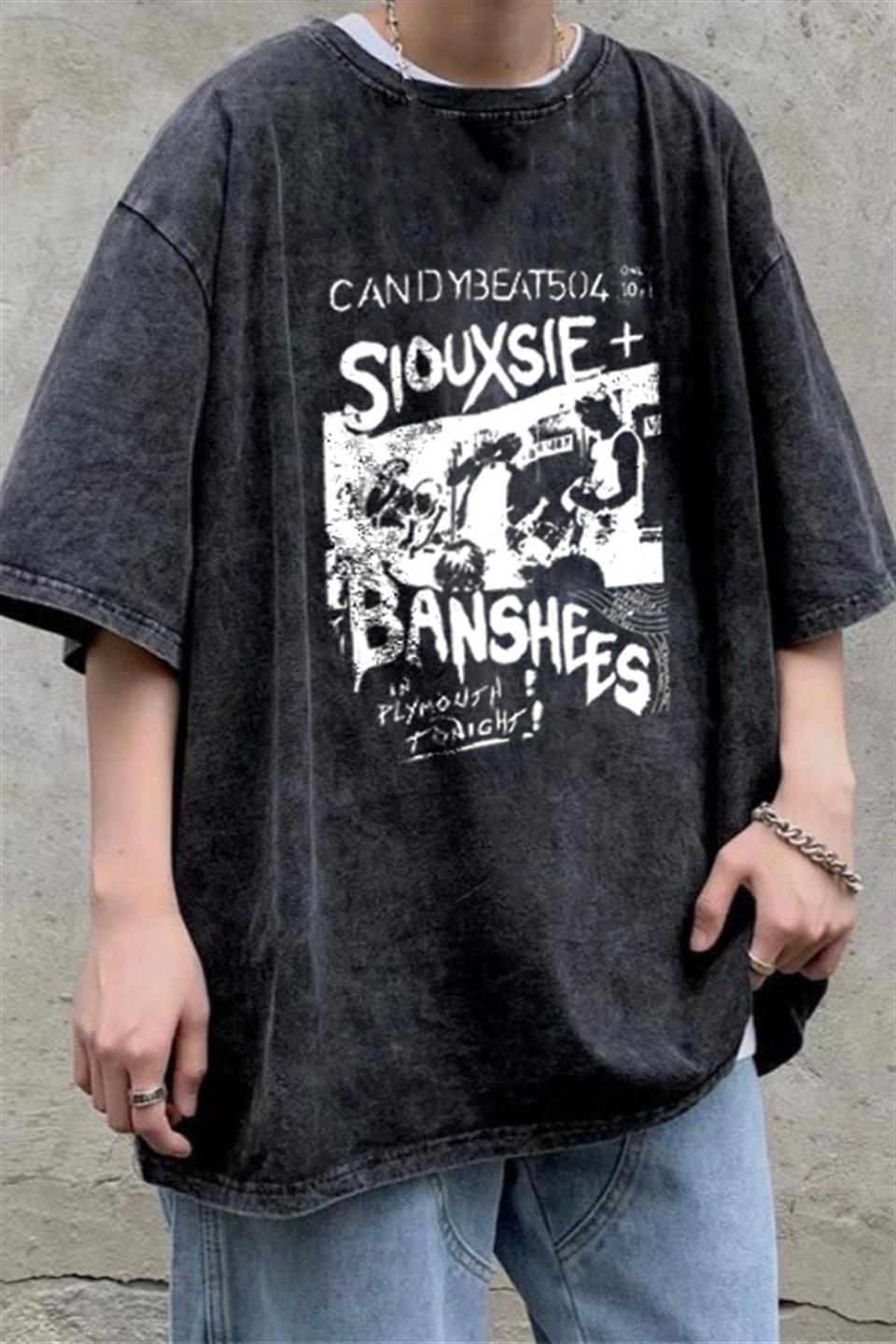 Yıkamalı Siouxsie Banshees Oversize Eskitme T-shirt