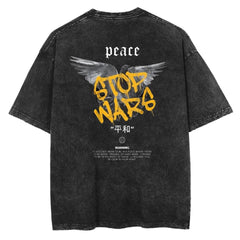 Yıkamalı Sırt Baskılı Peace Unisex Eskitme T-shirt