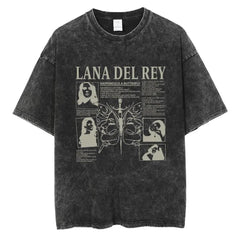 Yıkamalı Streetwear Lana Del Rey  Baskılı Unisex Oversize Vintage T-shirt