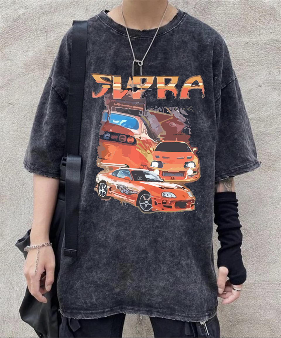 Yıkamalı Supra Head Baskılı Oversize Eskitme T-shirt