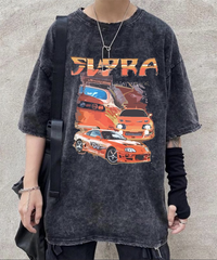 Yıkamalı Supra Head Baskılı Oversize Eskitme T-shirt