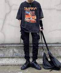 Yıkamalı Supra Head Baskılı Oversize Eskitme T-shirt