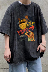 Yıkamalı The Return Of Vampurr Baskılı Unisex Oversize Eskitme T-shirt