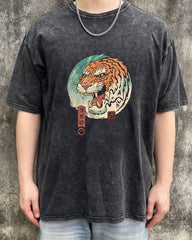 Yıkamalı Tiger Art Oversize Eskitme T-shirt