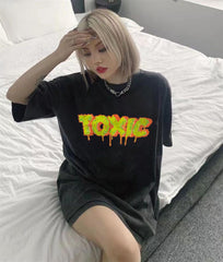 Yıkamalı Toxic Baskılı Unisex Oversize Eskitme T-shirt