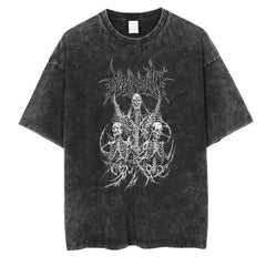 Yıkamalı Triple Skeleton Unisex Eskitme T-shirt