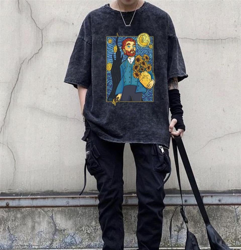 Yıkamalı Van Gogh Eskitme T-shirt