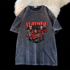 Yıkamalı Red Slasher Unisex Eskitme T-shirt