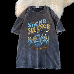 Yıkamalı The Sound Of Silence Unisex Eskitme T-shirt