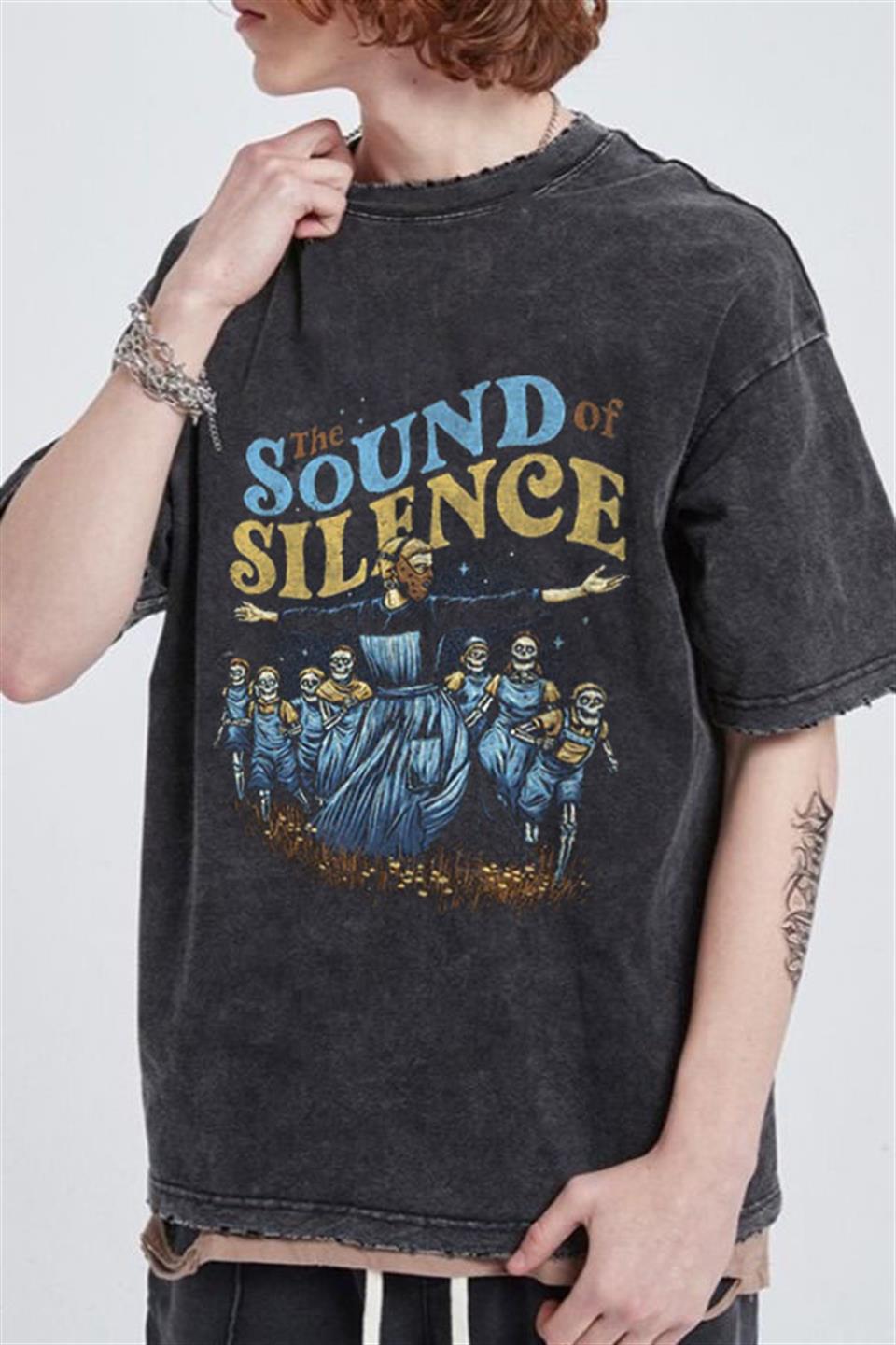 Yıkamalı The Sound Of Silence Unisex Eskitme T-shirt