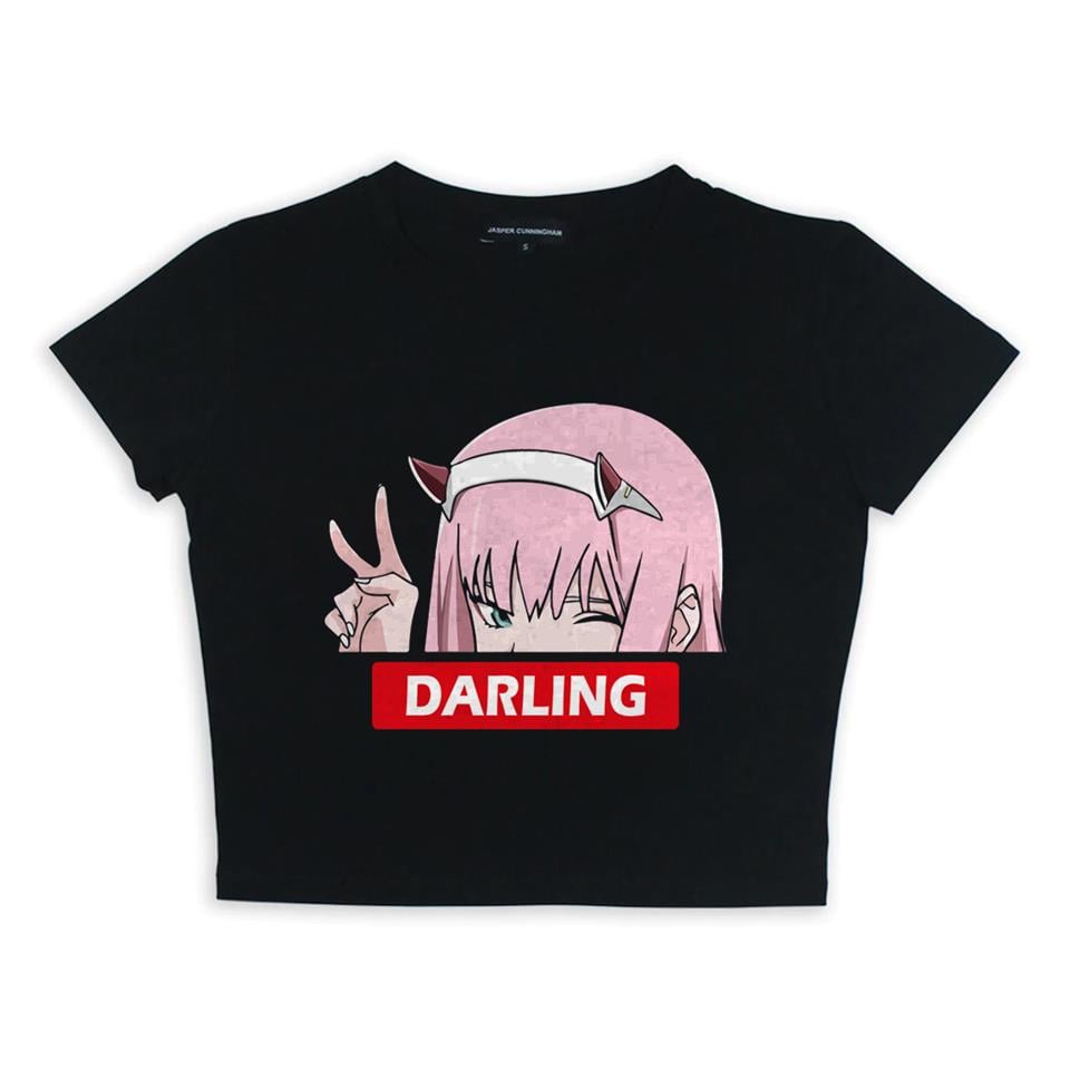 Zero Two Darling Baskılı Siyah Crop