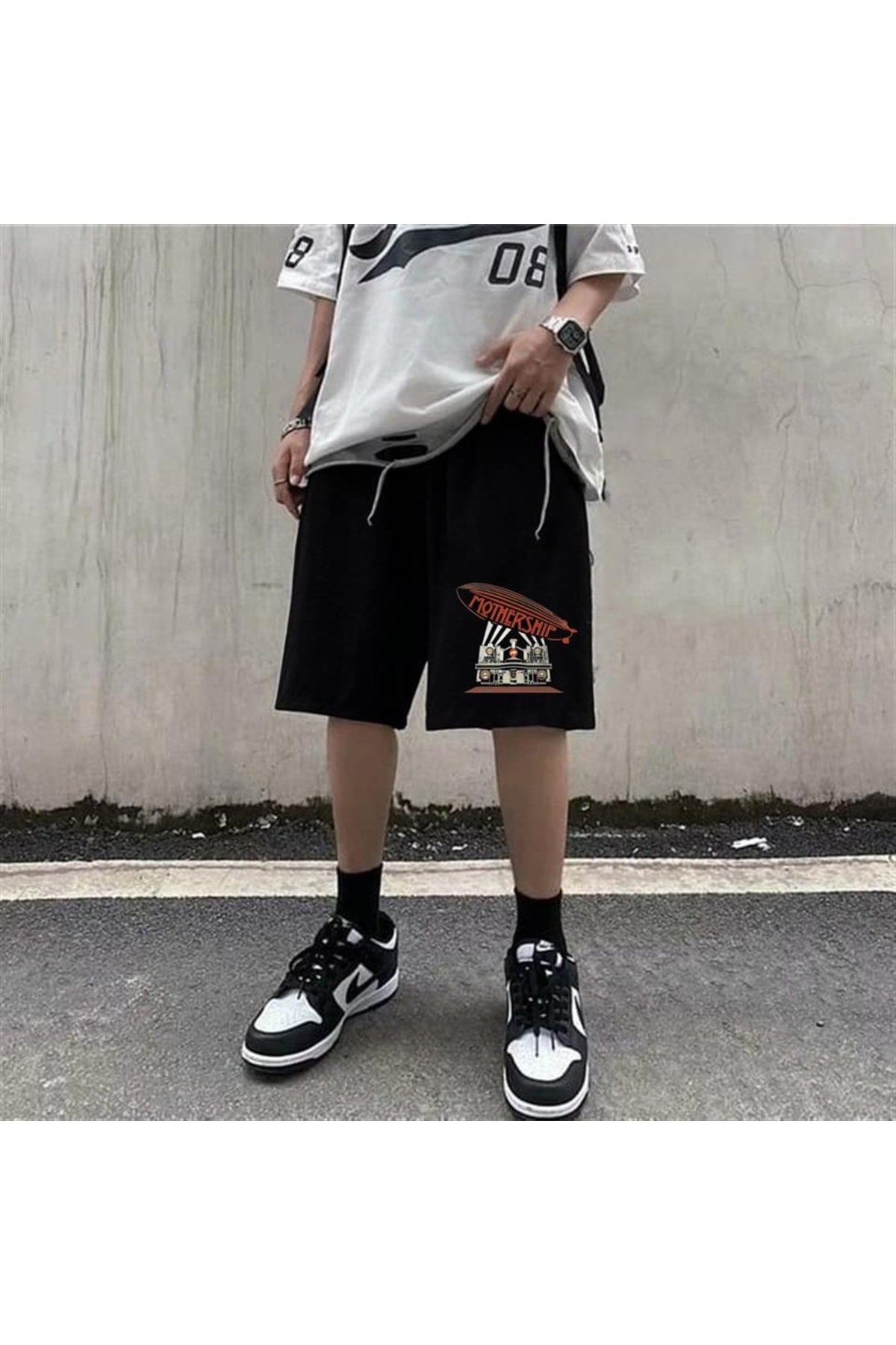 zolid wear Mothership Led Zeppelin Baskılı Siyah Unisex Penye Şort