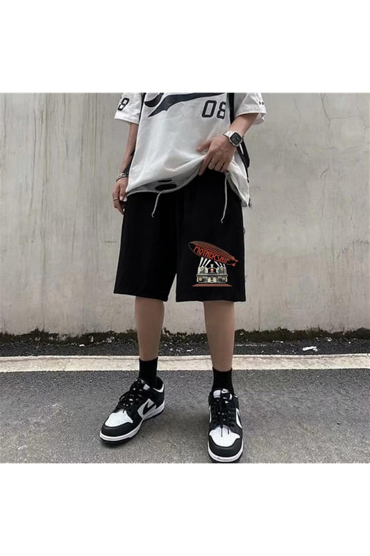 zolid wear Mothership Led Zeppelin Baskılı Siyah Unisex Penye Şort