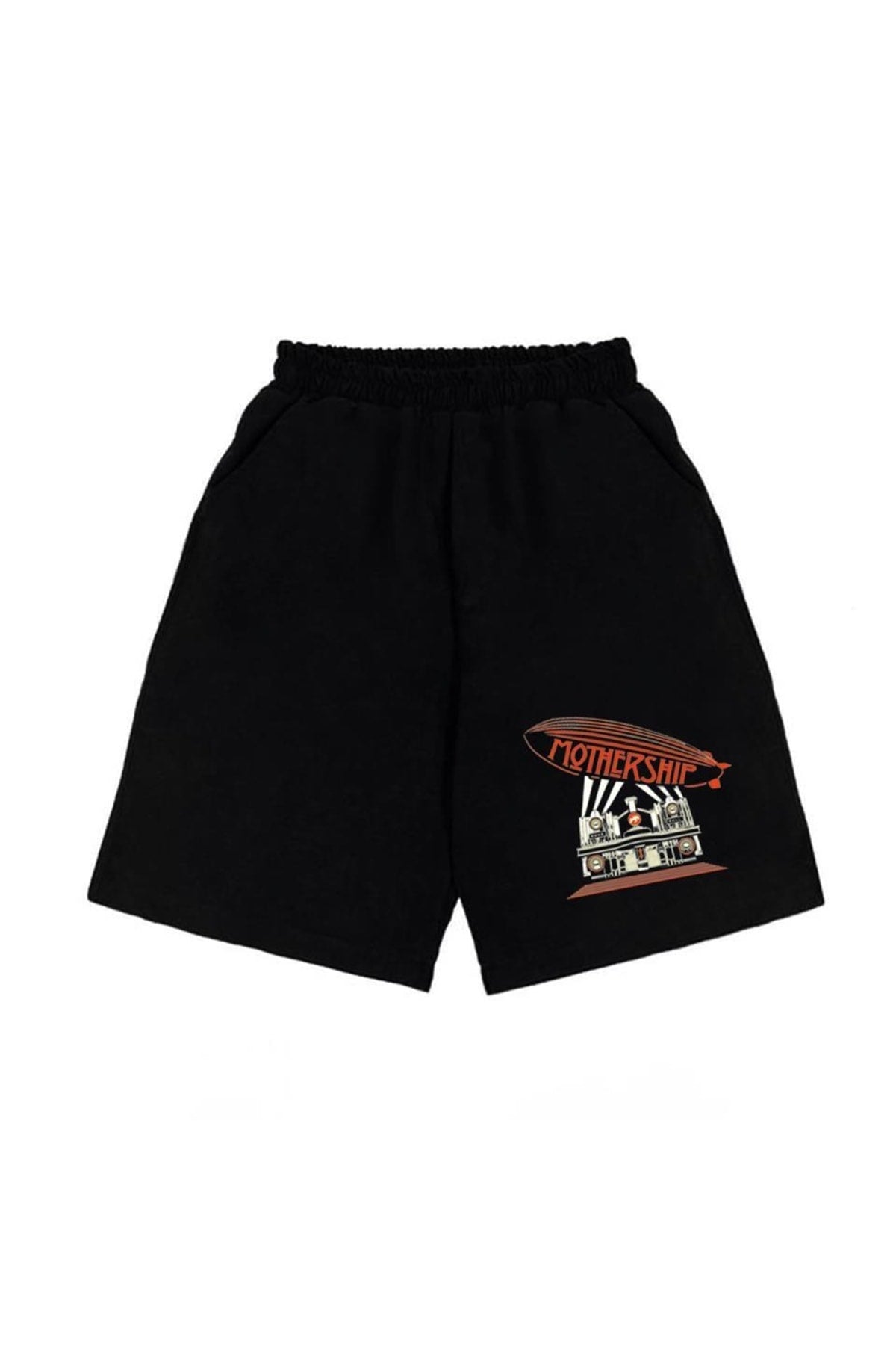 zolid wear Mothership Led Zeppelin Baskılı Siyah Unisex Penye Şort