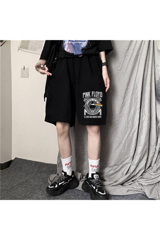 zolid wear Pink Floyd Baskılı Siyah Unisex Penye Şort