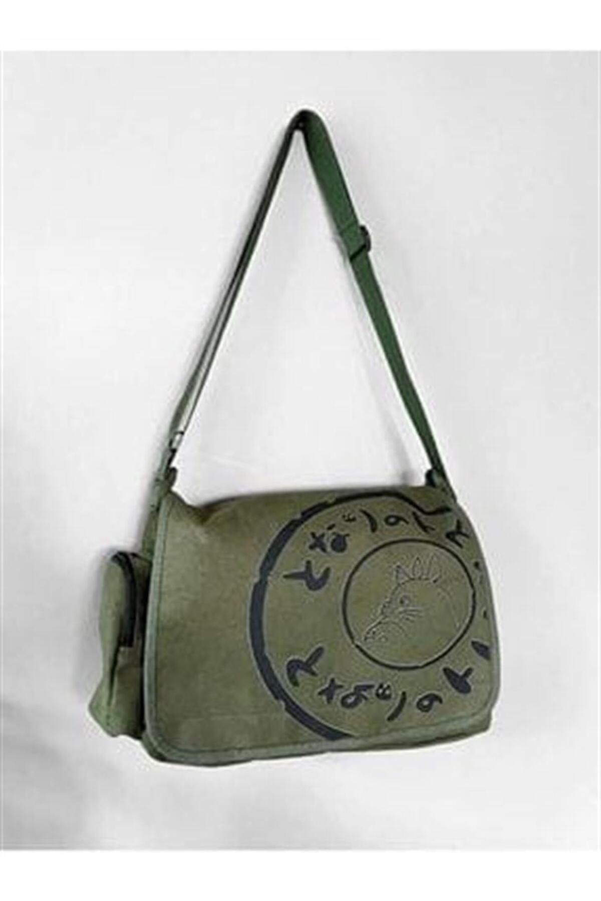 zolid wear Totoro Baskılı Unisex Yeşil Postacı Çantası
