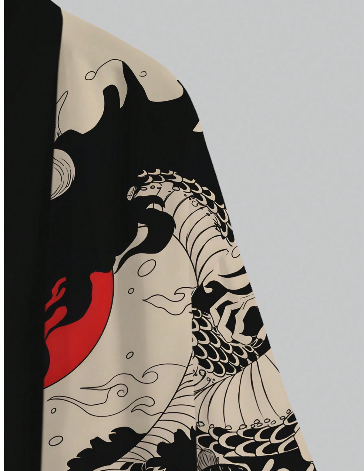 Retro Dragon Design Red Black Detaylı Unisex Kimono